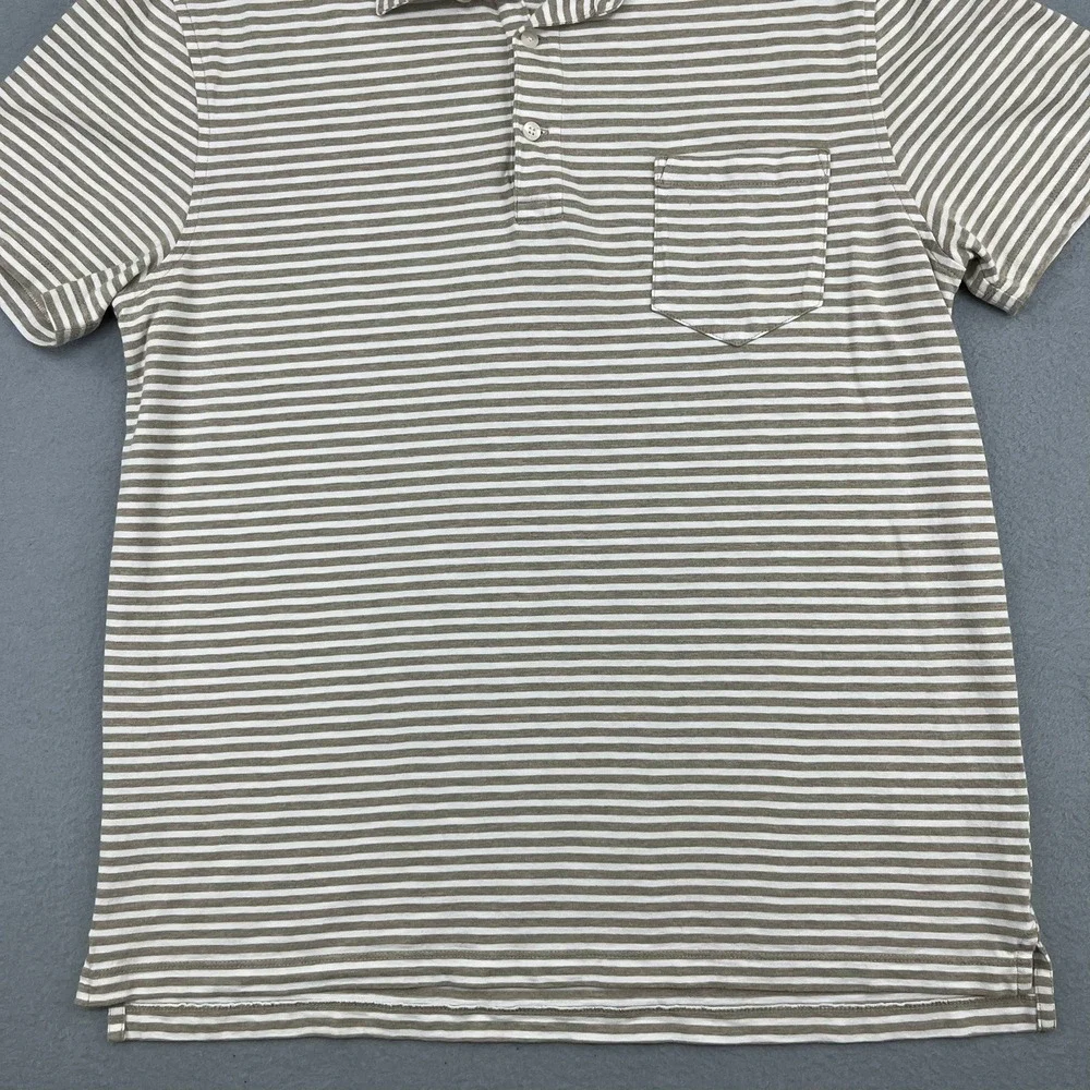 J.Crew Mens XL Slub Cotton Striped Polo Shirt Tan White‎ Short Sleeve Pocket